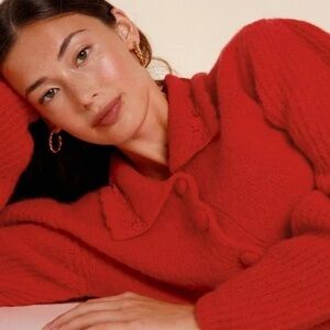 Rouje Paris Nisrine Collared Red Cardigan Sweater Button Up size 40 US Large